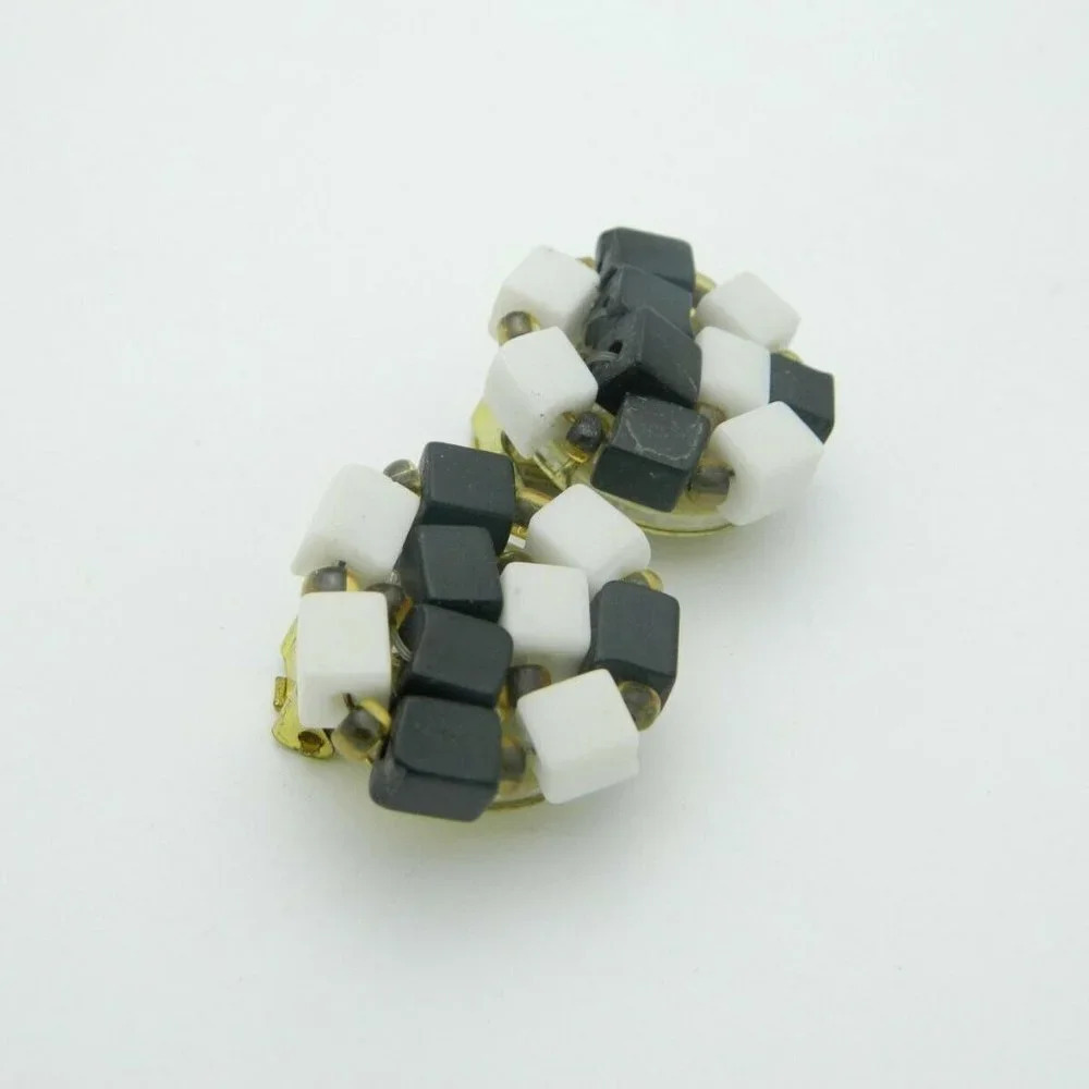 Western Germany Black White Square Bead Earrings